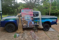 Equipe apreendeu duas tarrafas abandonadas à margem do rio e retirou duas redes de pesca; Foto: Divulgação/PMA