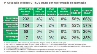 Taxa global de ocupação de leitos SUS/UTI adulto por macrorregião de internação indica maior ocupação por pacientes não Covid