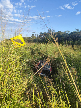 Carro de Adilson parou em meio à vegetação às margens da rodovia; Foto: Ligado Na Redação