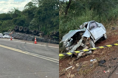 Colisão entre carreta e carro mata homem na BR-163 neste domingo