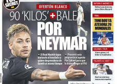 Capa do jornal Mundo Deportivo com proposta do Real Madrid por Neymar: Bale mais € 90 milhões — Foto: Reprodução