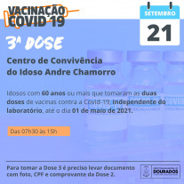 Aplicação da dose de reforço e D2 continua nesta terça em Dourados