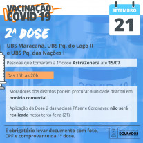 Aplicação da dose de reforço e D2 continua nesta terça em Dourados