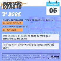Vacinação contra a Covid-19 continua em 3 locais nesta quarta